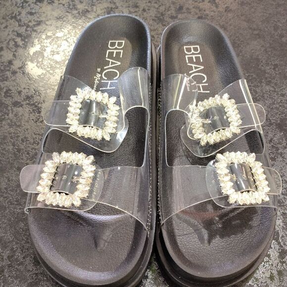 Beach Bunny Black and White Sandals with Glamorous Embellishments - Picture 1 of 6